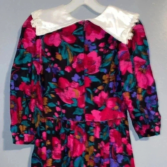 Picture Me A-Line Dress Floral Lace Trim Balloon Sleeve Vintage Teen Sz 8/3 - Picture 8 of 8